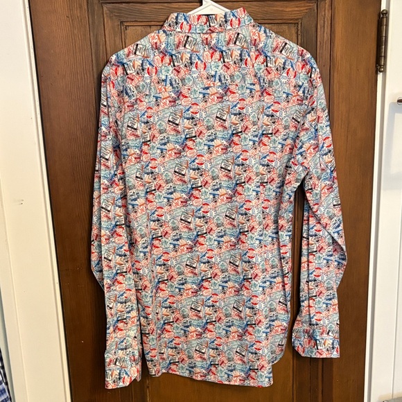 Johnston & Murphy Multicolor Passport Stamp Print Shirt - Picture 3 of 3